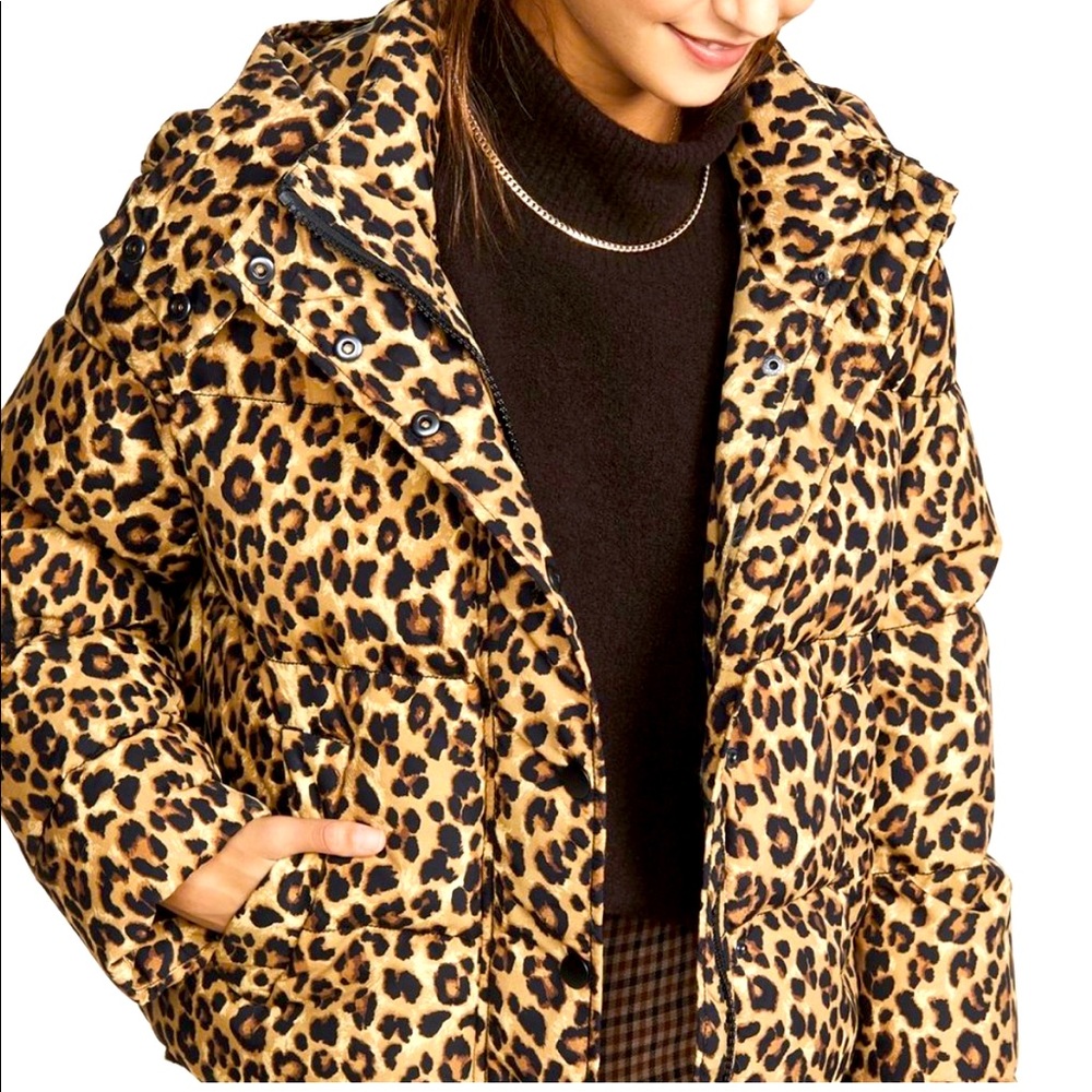 Veronica Beard Leopard Casper Down Puffer Jacket Coat